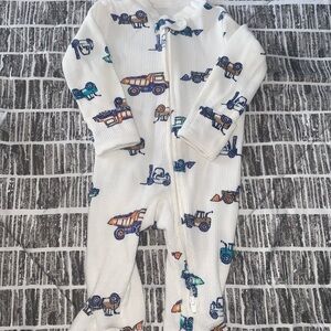 Carter's White and Blue Bodysuit with Playful Vehicle Print